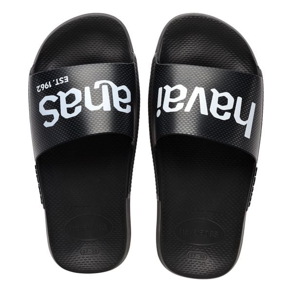 Klapki Havaianas Classic Logomania. Czarne klapki damskie Havaianas, bez wzorów, z materiału, sportowe, bez obcasa, bez zapięcia. Za 109.99 zł.