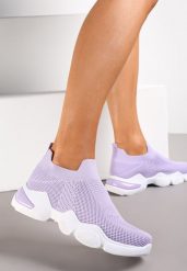 Fioletowe Buty Sportowe na Grubej Podeszwie z Elastyczną Cholewką Awida. Fioletowe obuwie sportowe damskie Renee, bez wzorów, bez zapięcia. Za 49.99 zł.
