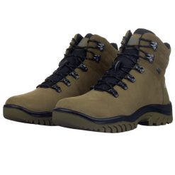 Męskie Skórzane Buty Turystyczne H255. Zielone buty zimowe męskie 4F, bez wzorów, bez obcasa, bez zapięcia. Za 589.99 zł.