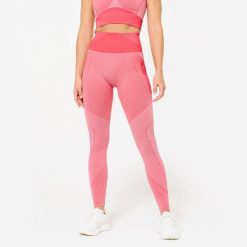 Legginsy fitness damskie Domyos. Czerwone legginsy damskie DOMYOS, s, bez wzorów, z elastanu, na fitness i siłownię. W wyprzedaży za 119.99 zł.