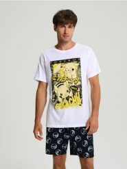 Piżama dwuczęściowa Pokémon - biały. Białe piżamy męskie Sinsay, l, bez wzorów, bez kołnierzyka, bez ramiączek. W wyprzedaży za 35.99 zł.