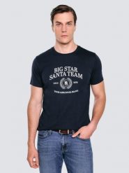 Koszulka męska z nadrukiem granatowa Marr 403. Niebieskie t-shirty męskie BIG STAR, l, bez wzorów, z bawełny, bez kołnierzyka, bez ramiączek. Za 99.99 zł.