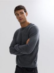 Sweter z wełny merino - szary. Szare swetry męskie Reserved, l, bez wzorów, z wełny, bez kołnierzyka, bez ramiączek. Za 199.99 zł.