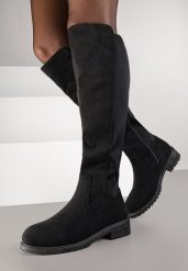 Czarne Kozaki Vices w Stylu Muszkieterek Amlave. Czarne kozaki damskie Born2be, bez wzorów, z jeansu, bez obcasa, na płaskiej podeszwie, bez zapięcia. Za 119.99 zł.