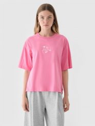 4F T-shirt oversize z nadrukiem damski - różowy XS. Czerwone t-shirty damskie 4F, xs, bez wzorów, z bawełny, klasyczne, bez kołnierzyka, bez ramiączek. W wyprzedaży za 29.99 zł.