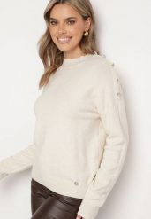 Jasnobeżowy Sweter z Półgolfem Wiskozą Modalem i Ozdobnymi Guzikami Etalisse. Brązowe swetry nierozpinane damskie Born2be, l, bez wzorów, z jeansu, eleganckie, bez kołnierzyka, bez ramiączek. Za 74.99 zł.