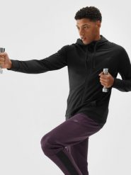 4F Bluza treningowa regular szybkoschnąca męska - czarna XL. Czarne bluzy sportowe męskie 4F, m, bez wzorów, z dzianiny, z kapturem, na fitness i siłownię. Za 199.99 zł.
