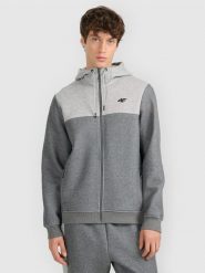 4F Bluza dresowa rozpinana z kapturem męska - szara L. Szare bluzy męskie 4F, l, bez wzorów, z dresówki, klasyczne, bez ramiączek, z kapturem. Za 179.99 zł.