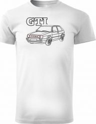 Topslang Koszulka z samochodem VW Golf 2 II męska biała REGULAR S. Białe swetry męskie Topslang, m, bez wzorów, bez kołnierzyka, bez ramiączek. Za 99.90 zł.
