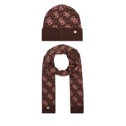 Zestaw szalik i czapka Guess. Brązowe czapki damskie Guess, z aplikacjami. Za 294.99 zł.