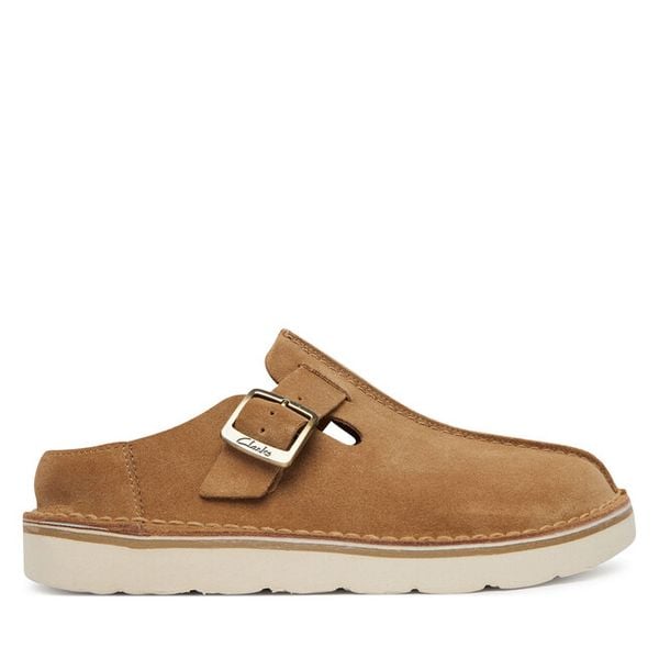 Klapki Clarks. Brązowe klapki damskie Clarks, bez wzorów, bez obcasa, bez zapięcia. Za 366.99 zł.