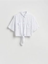 Koszula z wiskozy z wiązaniem - wielobarwny. Koszule damskie Reserved, l, bez wzorów, z tkaniny, bez kołnierzyka, bez ramiączek. Za 89.99 zł.