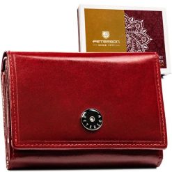 Klasyczny, skórzany portfel damski w czerwonym kolorze zamykany zatrzaskiem i biglem - Peterson. Czerwone portfele damskie Peterson, ze skóry. Za 119.99 zł.