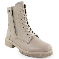 Skórzane wodoodporne botki damskie workery beżowe Rieker Remonte D2S72-60. Brązowe botki damskie Remonte, bez wzorów, ze skóry, bez obcasa, bez zapięcia. Za 298.35 zł.