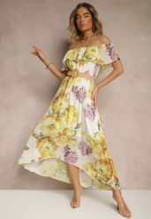 Żółta Sukienka Hiszpanka z Kwiatowym Wzorem i Plecionym Paskiem Sadeene. Żółte sukienki damskie Renee, na co dzień, na lato, m, bez wzorów, eleganckie, bez kołnierzyka, bez ramiączek, midi. Za 89.99 zł.
