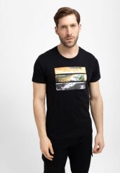 T-shirt z printem T-RELI. Czarne t-shirty męskie Volcano, m, bez wzorów, z materiału, bez kołnierzyka, bez ramiączek. Za 59.99 zł.