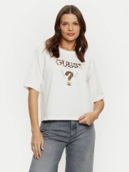 Guess T-Shirt V4YI06 I3Z14 Écru Boxy Fit. T-shirty damskie Guess, s, z aplikacjami, z bawełny, bez kołnierzyka, bez ramiączek. Za 199.99 zł.
