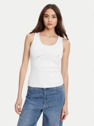 Guess Top W5YP00 KCXJ2 Biały Regular Fit. Białe topy damskie Guess, xxl, z aplikacjami, z syntetyku, bez kołnierzyka, bez ramiączek. Za 179.99 zł.