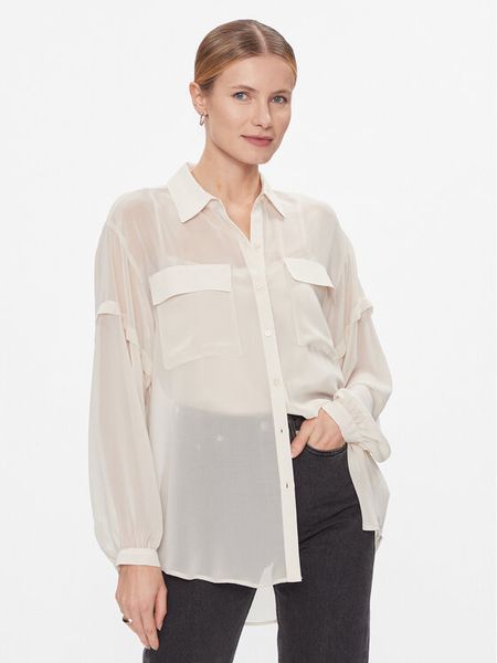 DKNY Koszula P3KMGV44 Beżowy Relaxed Fit. Brązowe koszule damskie DKNY, s, bez wzorów, z syntetyku, bez kołnierzyka, bez ramiączek. Za 379.99 zł.