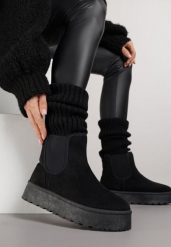 Czarne Śniegowce na Platformie Typu Sztyblety Ahelina. Czarne śniegowce damskie Renee, z jeansu, bez zapięcia. Za 89.99 zł.