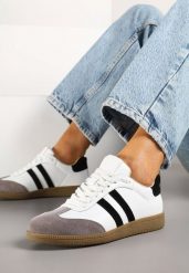Białe Skórzane Sneakersy Tenisówki Velauri. Białe trampki i tenisówki damskie Renee, bez wzorów, z jeansu, bez zapięcia. Za 189.99 zł.