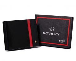 Portfel skórzany Rovicky N992-RVTP Black+R czarny. Czarne portfele męskie ROVICKY, bez wzorów. Za 80.00 zł.