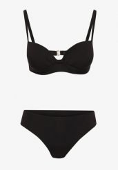 Czarny Komplet Dwuczęściowy Bikini Biustonosz z Metalowym Zapięciem Majtki Typu Figi Vertella. Czarne bikini Born2be, bez wzorów. Za 39.99 zł.