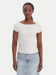 Tommy Jeans T-Shirt Lettuce Edge DW0DW22460 Écru Slim Fit. T-shirty damskie Tommy Jeans, m, bez wzorów, z bawełny, bez kołnierzyka, bez ramiączek. Za 189.99 zł.