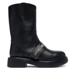 Botki LOVE MOSCHINO. Czarne botki damskie Love Moschino, bez wzorów, bez obcasa, na płaskiej podeszwie, bez zapięcia. Za 1,299.00 zł.