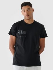 4F T-shirt regular z nadrukiem męski - czarny XL. Czarne t-shirty męskie 4F, m, bez wzorów, z bawełny, bez kołnierzyka, bez ramiączek. W wyprzedaży za 39.99 zł.