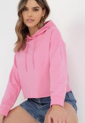 Różowa Bluza Antele. Czerwone bluzy damskie Born2be, xl, bez wzorów, z jeansu, casualowe, bez ramiączek, z kapturem. Za 29.99 zł.