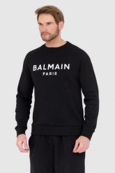 BALMAIN Czarna bluza męska z dużym białym logo. Czarne bluzy męskie Balmain, l, bez wzorów, bez ramiączek, bez kaptura. W wyprzedaży za 2,199.99 zł.