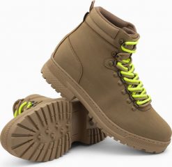 Buty trekkingowe męskie Ombre Zimowe buty męskie trekkingowe z kontrastowymi sznurówkami - brązowe V2 OM-FOBO-0132 41. Brązowe trekkingi męskie Ombre, na zimę, bez zapięcia. Za 129.99 zł.