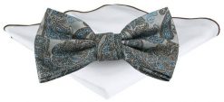 Mucha Męska z Poszetką - Chattier - Odcienie Beżu i Błękitu. Niebieskie krawaty i muchy Chattier, bez wzorów, eleganckie. Za 65.00 zł.