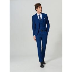 Spodnie garniturowe slim fit - Niebieski. Niebieskie eleganckie spodnie męskie Reserved, m, bez wzorów. Za 149.99 zł.
