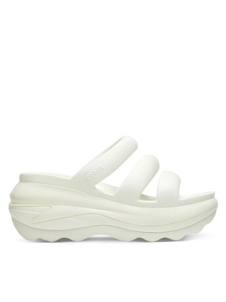 Crocs Klapki Mega Crush Triple Strap 209842 Écru. Białe klapki damskie Crocs, bez wzorów, z tworzywa sztucznego, bez obcasa, bez zapięcia. Za 198.99 zł.