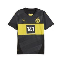 Koszulka piłkarska Puma Dortmund wyjazdowa sezon 24/25. Bluzki damskie Puma, s, bez wzorów, z materiału, sportowe, bez kołnierzyka, bez ramiączek. Za 249.99 zł.