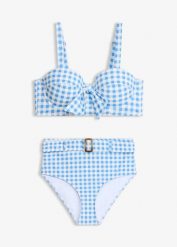 Bikini na fiszbinach + figi bikini z wysokim stanem (komplet 2-cz.). Niebieskie bikini bonprix, bez wzorów. Za 142.99 zł.