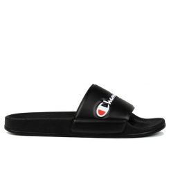 Klapki męskie basenowe Champion SLIDE VARSITY. Czarne klapki męskie Champion, bez wzorów, z materiału, bez zapięcia. Za 98.00 zł.