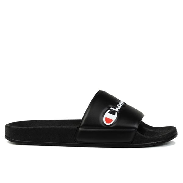 Klapki męskie basenowe Champion SLIDE VARSITY. Czarne klapki męskie Champion, bez wzorów, z materiału, bez zapięcia. Za 98.00 zł.