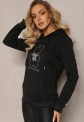 Czarna Bluza Kangurka ze Ściągaczami z Nadrukiem i Polarem Simunsa. Czarne bluzy damskie Renee, l, bez wzorów, z polaru, casualowe, bez ramiączek, bez kaptura. Za 79.99 zł.
