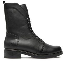 Trzewiki Remonte. Czarne botki damskie Remonte, bez wzorów, bez obcasa, na płaskiej podeszwie, bez zapięcia. Za 363.99 zł.