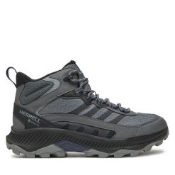 Trekkingi Merrell. Szare botki męskie Merrell, bez wzorów, z gore-texu, sportowe, bez obcasa, bez zapięcia. Za 439.99 zł.
