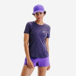 Koszulka tenisowa damska Kuikma Dry. Fioletowe bluzki damskie KUIKMA, xl, bez wzorów, z elastanu, eleganckie, bez kołnierzyka, bez ramiączek. Za 59.99 zł.