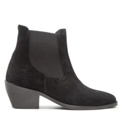 Botki Simple. Czarne botki damskie SIMPLE, bez wzorów, bez obcasa, na słupku, bez zapięcia. Za 449.99 zł.