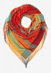 Czerwono-Żółty Szalik z Bawełny i Wiskozy Ozdobiony Klasyczną Kratą i Frędzlami Nerifla. Czerwone szaliki damskie Born2be, na jesień, bez wzorów, z bawełny. Za 54.99 zł.