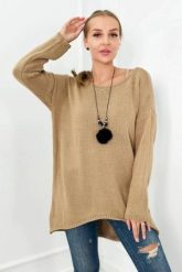 Sweter z naszyjnikiem camelowy. Swetry nierozpinane damskie KESI, l, bez wzorów, z elastanu, bez kołnierzyka, plus size, bez ramiączek. Za 154.75 zł.