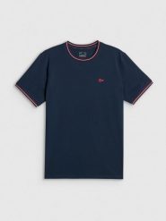4F T-shirt regular gładki męski - granatowy S. Niebieskie t-shirty męskie 4F, m, bez wzorów, z bawełny, bez kołnierzyka, bez ramiączek. Za 79.99 zł.