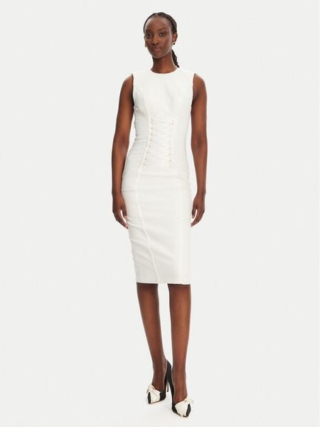 Elisabetta Franchi Sukienka koktajlowa AB76252E2 360 Biały Slim Fit. Białe sukienki damskie Elisabetta Franchi, bez wzorów, z wiskozy, wizytowe, bez kołnierzyka, bez ramiączek. Za 1,259.00 zł.