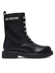 LOVE MOSCHINO Trzewiki JA24074G1PIO100A Czarny. Czarne botki damskie Love Moschino, bez wzorów, ze skóry, bez obcasa, na płaskiej podeszwie, bez zapięcia. Za 1,189.00 zł.